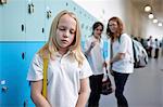 Schoolgirl being bullied in school corridor