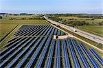 View of road and solar power panels, Munich, Bavaria, Germany