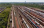 View of rail lines and freight, Munich, Bavaria, Germany