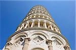 Looking up at Leaning Tower of Pisa, Piazza dei Miracoli, Pisa, Tuscany, Italy