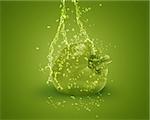 Fresh Green bell pepper with water splashes on green background.