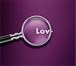 Magnifying glass with Love word on Pink background.