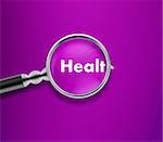 Magnifying glass with Health word on Pink background.