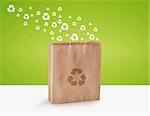 paper bag with recycle signs, Ecological awareness concept.