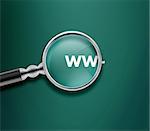 Magnifying glass with www word on Green background.