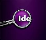 Magnifying glass with Idea word on Purble background.