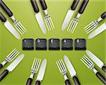 Knife, Fork and keyboard buttons with ideas,