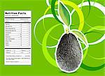 Creative Design for Avocados with leaves and Nutrition facts label.