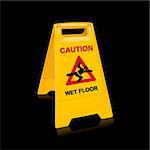 Yellow sign that alerts for wet floor.  (with clipping work path)