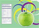 creative design for green apple with Nutrition facts label.
