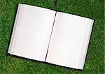 blank opened book outdoors on the green grassland.