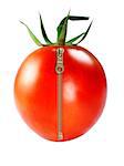 Fresh Red tomatoes with zipper on white background