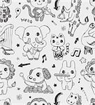 seamless doodle animal music band pattern background