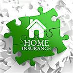 Home Insurance Inscription with Home Icon on Green Puzzle. Business Concept.