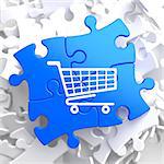 Icon of Shopping Cart on Blue Puzzle.