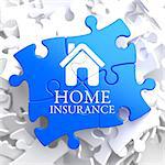 Home Insurance Inscription with Home Icon on Blue Puzzle. Business Concept.