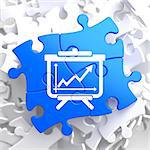 Flipchart with Growth Chart Icon on Blue Puzzle. Business Concept.