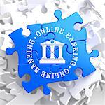 Online Banking on Blue Puzzle. Business Concept.