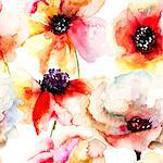 Seamless wallpaper with Colorful flowers, watercolor illustration