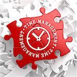 Time Management with Icon of Clock Face Written on Red Puzzle Pieces. Business Concept.