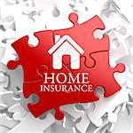 Home Insurance Inscription with Home Icon on Red Puzzle. Business Concept.