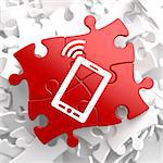 Smartphone Icon on Red Puzzle. Mobile Technology Concept.