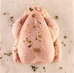 Raw whole chicken or small turkey on a granite work surface