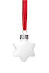 white christmas bauble as christmas star hanging isolated with white background