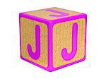 Letter J on Pink Wooden Childrens Alphabet Block  Isolated on White. Educational Concept.