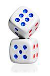 two white dice stand by each other on a white background