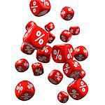 Falling percentage dice on the white background (3d render)