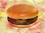 cheeseburger on a watercolor background aged