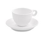 the empty white coffee cup and saucer on white background