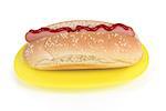close up of hot dog on yellow dish