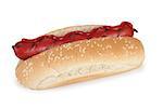 close up of hot dog on white background