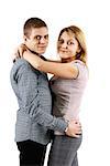 Happy young couple on a white background