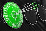 Outstaffing Concept. Three Arrows Hitting the Center of Green Target on Black Background.