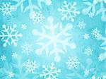 retro christmas holiday card, light blue background with illustrated striped snowflakes