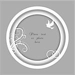 Vector white wedding tunnel frame with a dove, flourish and wedding rings