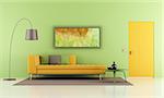 Colorful modern living room with sofa and closed door - rendering - the art picture on wall is a my image
