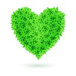 Heart made of green leaves on white background. Ecology concept.