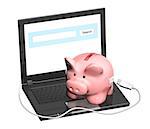 Electronic bank account. Piggy bank and laptop. Objects isolated on white background