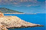 rocky shore in sunny weather