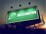 Vaccination - Green Billboard on the Rising Sun Background.