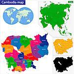 Map of Kingdom of Cambodia with the provinces colored in bright colors