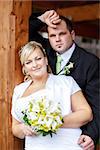 beautiful young couple on wedding day, bride with her groom