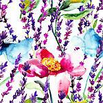 Seamless pattern with wild flowers, watercolor illustration