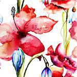 Seamless background with Spring flowers, watercolor illustration