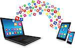 Modern communication technology illustratiom.Laptop, Tablet Pc and Smart Phone with apps