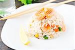 Fried rice with shrimps on a plate